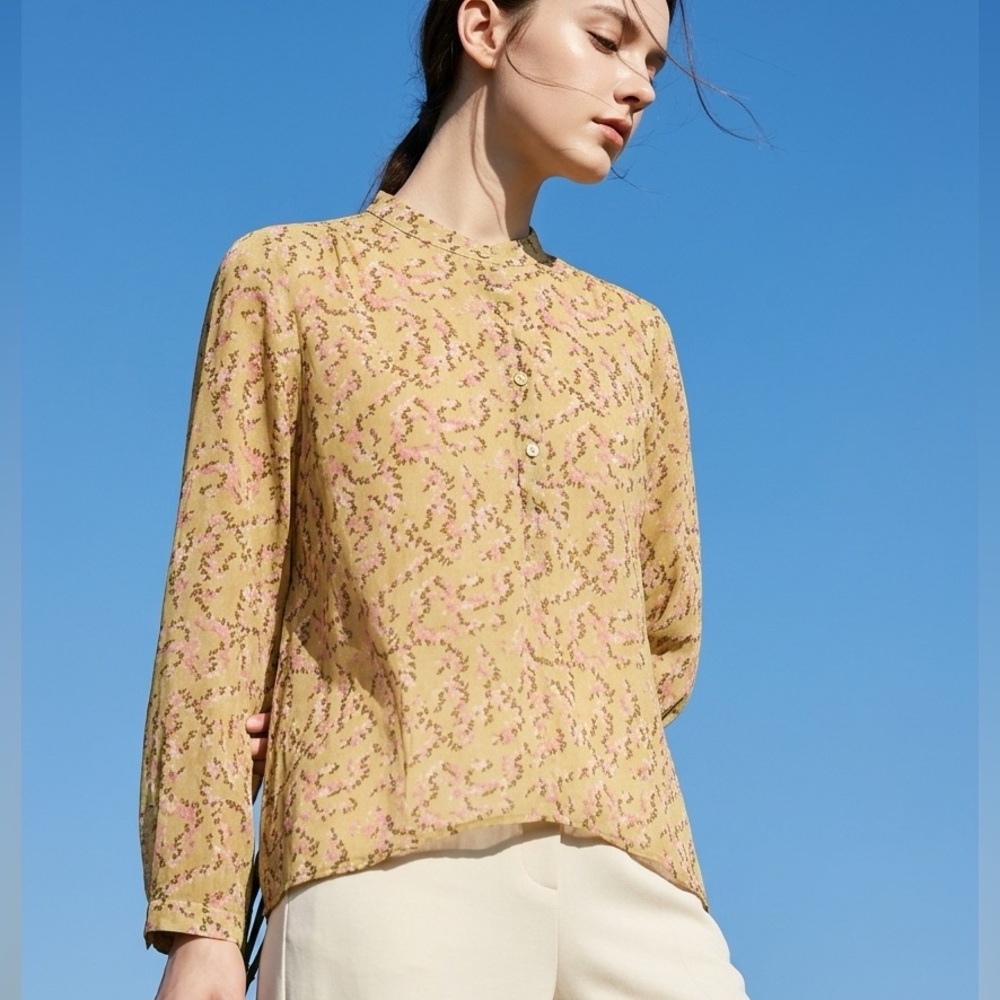 Isabel Marant Etoile Maria Top‎ Green Pink Floral Cotton Blouse HT1129-22A032E
